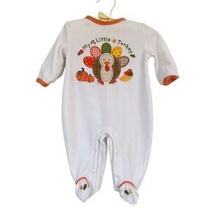 Vtg Y2K Mini Wear My Little Turkey Thanksgiving Footie 3/6 Months Unisex